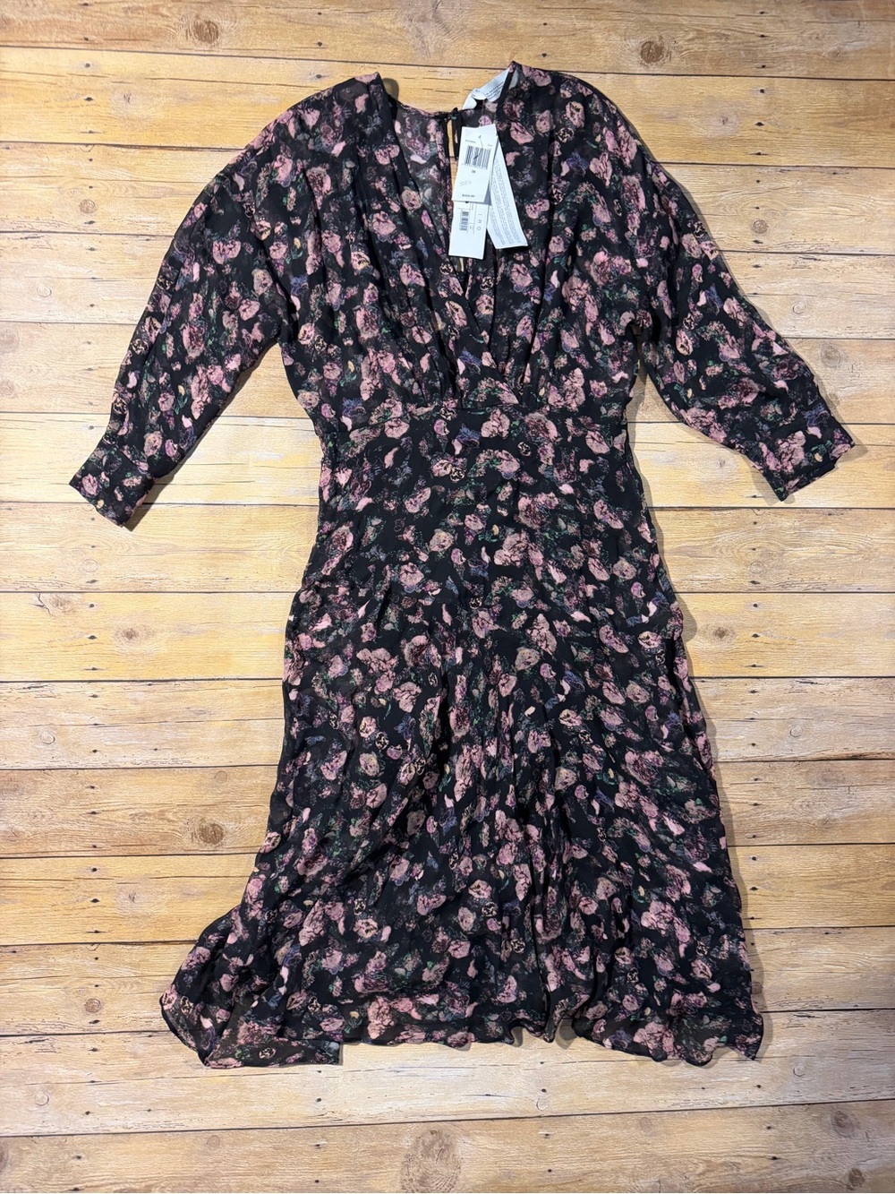 NWT IRO Black Floral Chiffon Dress